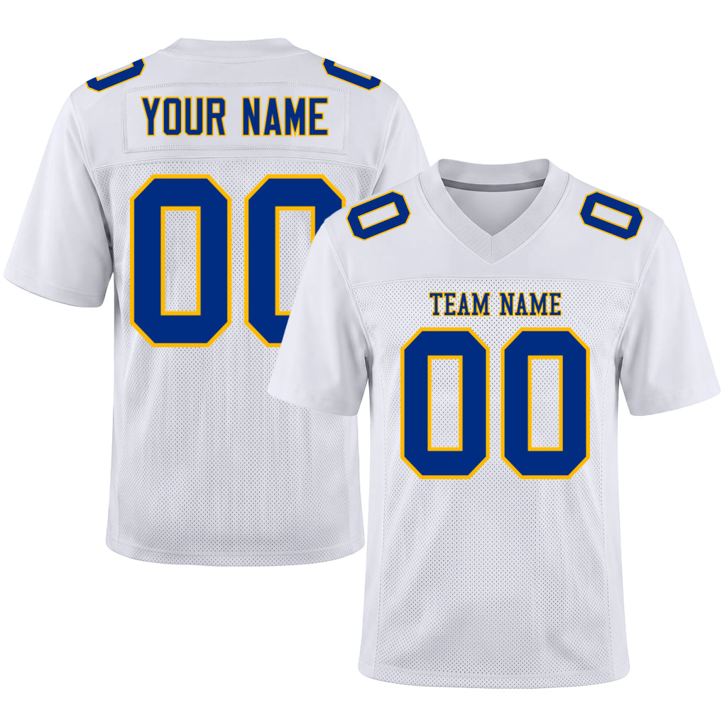 Custom White Royal-Gold Mesh Football Jersey