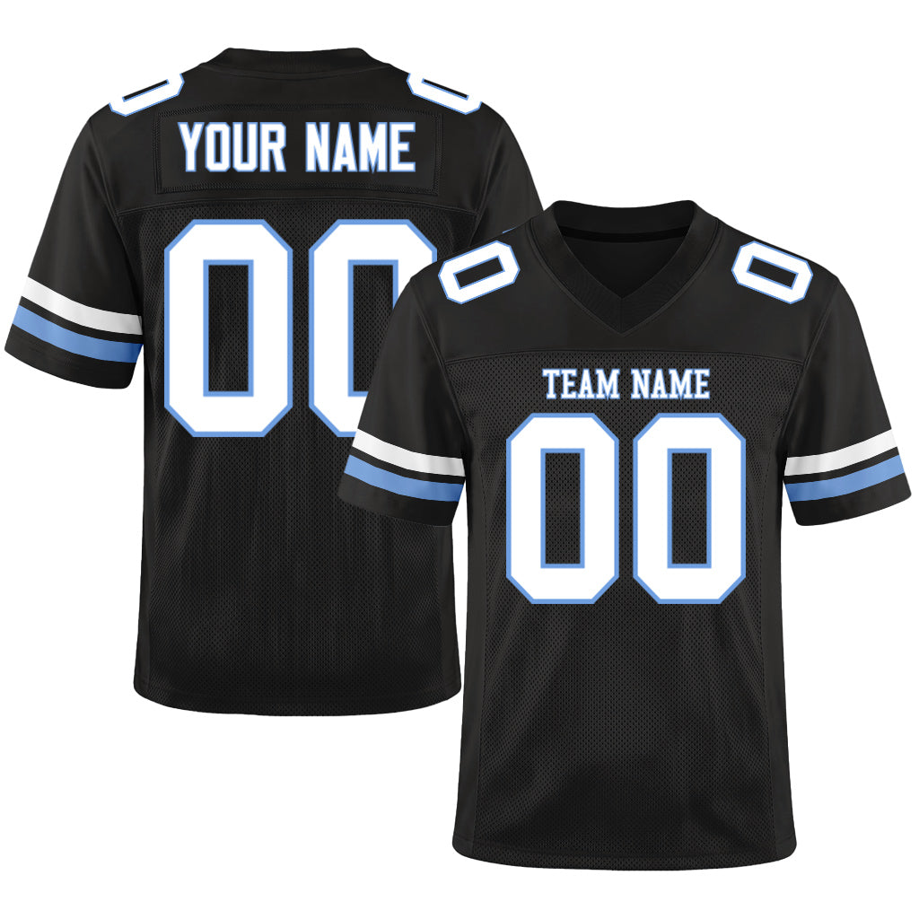 Custom Black White-Light Blue Mesh Football Jersey