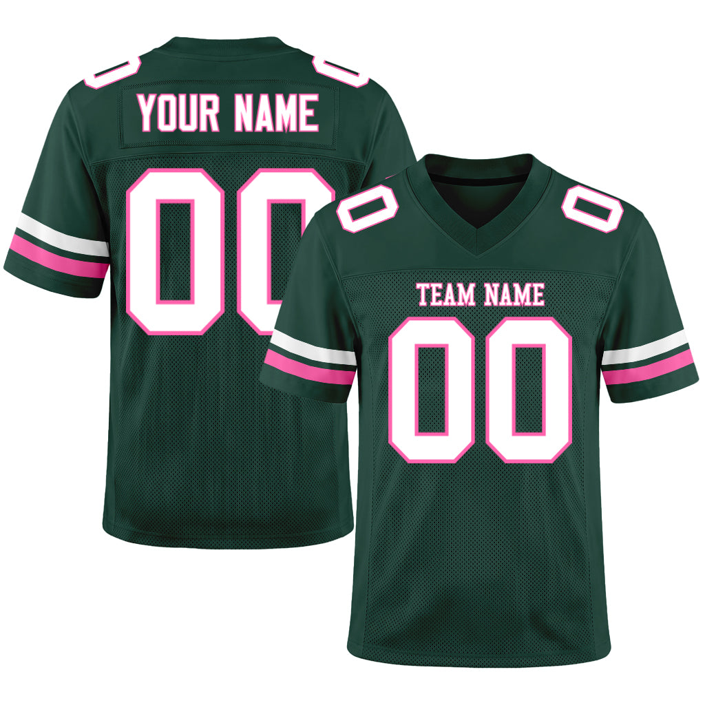 Custom Green White-Pink Mesh Football Jersey