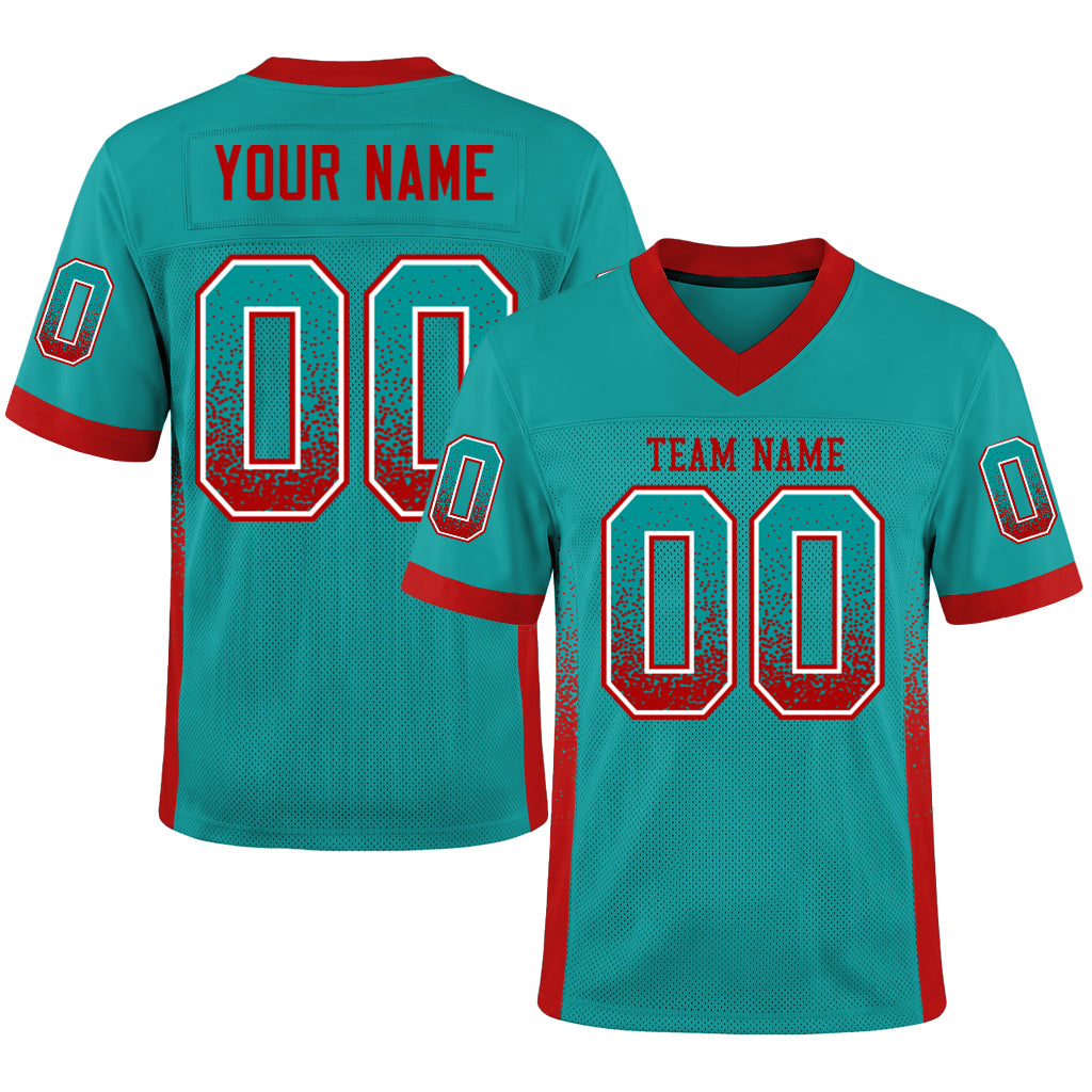 Custom Aqua Red-White Mesh Drift Fashion Football Jersey
