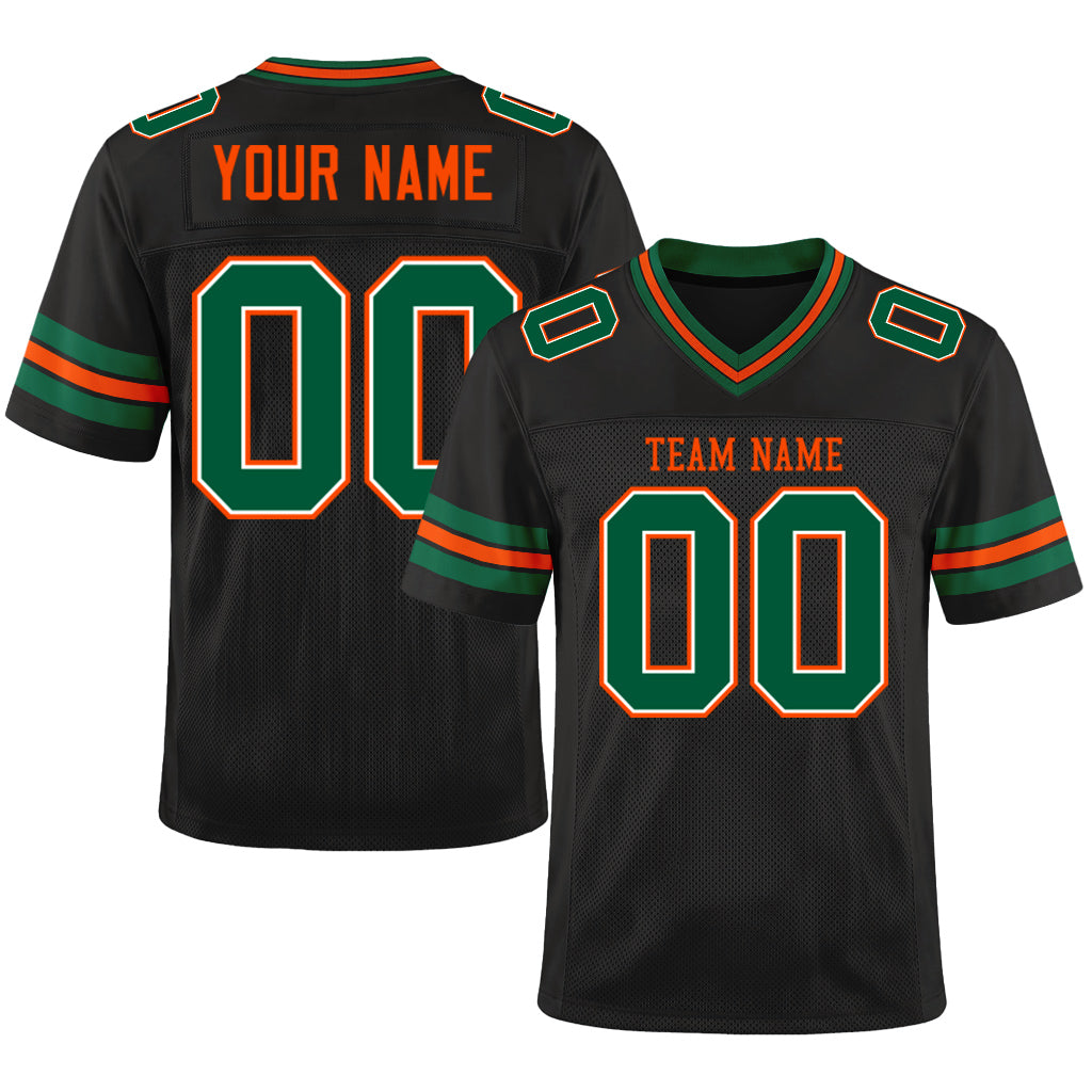 Custom Black Kelly Green-Orange Mesh Football Jersey