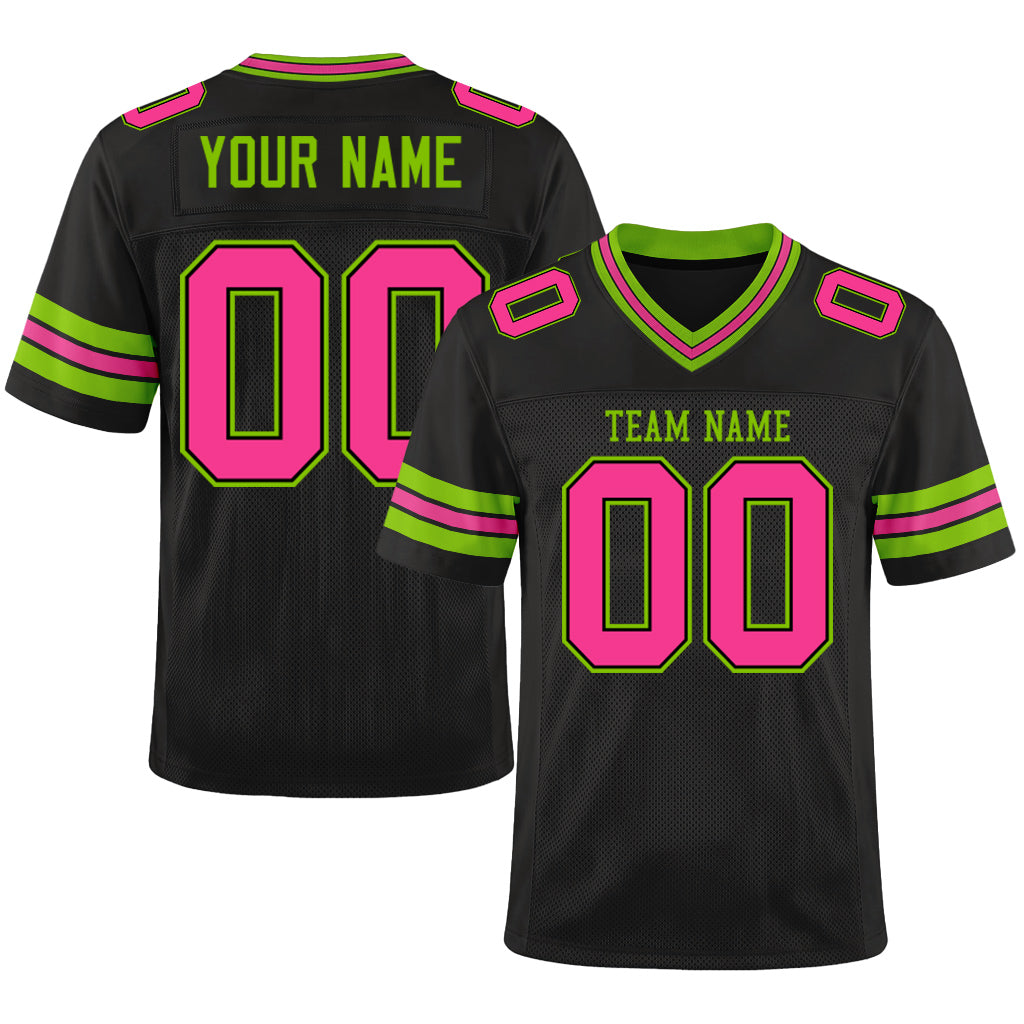 Custom Black Pink-Neon Green Mesh Football Jersey