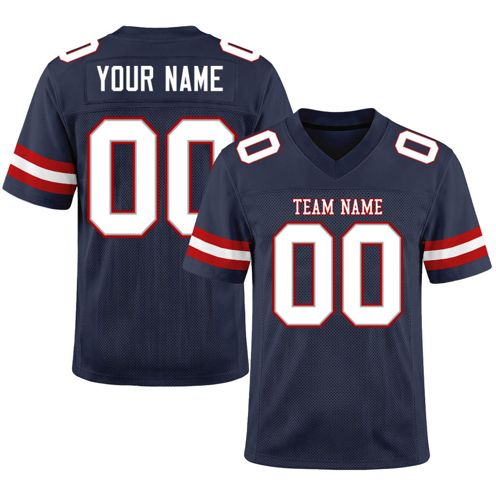 Custom Navy White-Red Mesh Football Jersey