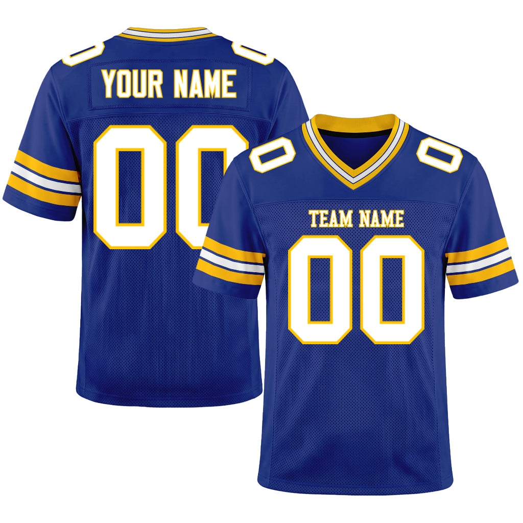 Custom Royal White-Yellow Mesh Football Jersey