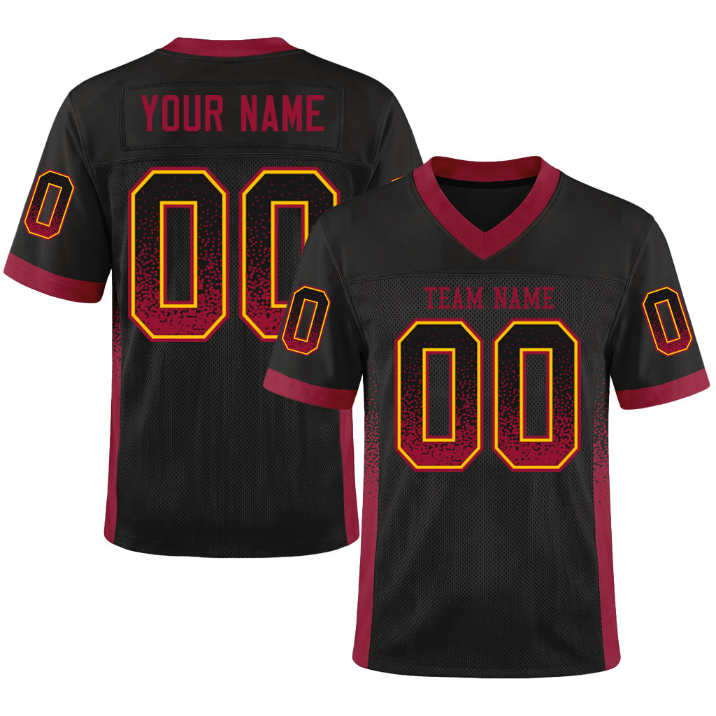 Custom Black Crimson-Yellow Mesh Drift Fashion Mesh Football Jersey