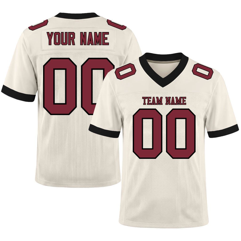 Custom Cream Crimson-Black Mesh Football Jersey