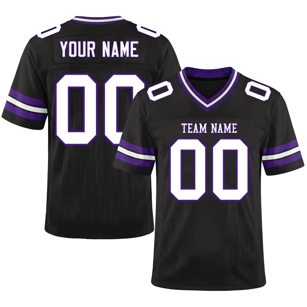 Custom Black White-Purple Mesh Football Jersey