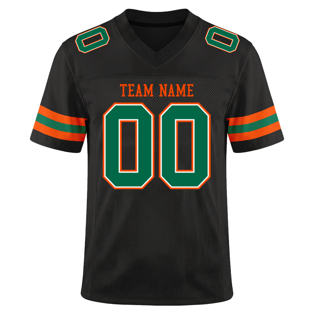 Custom Black Kelly Green-Orange Mesh Football Jersey