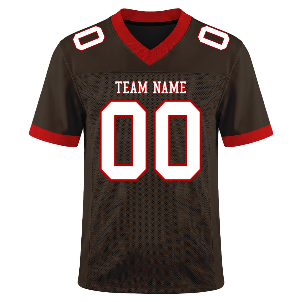 Custom Brown White-Red Mesh Football Jersey