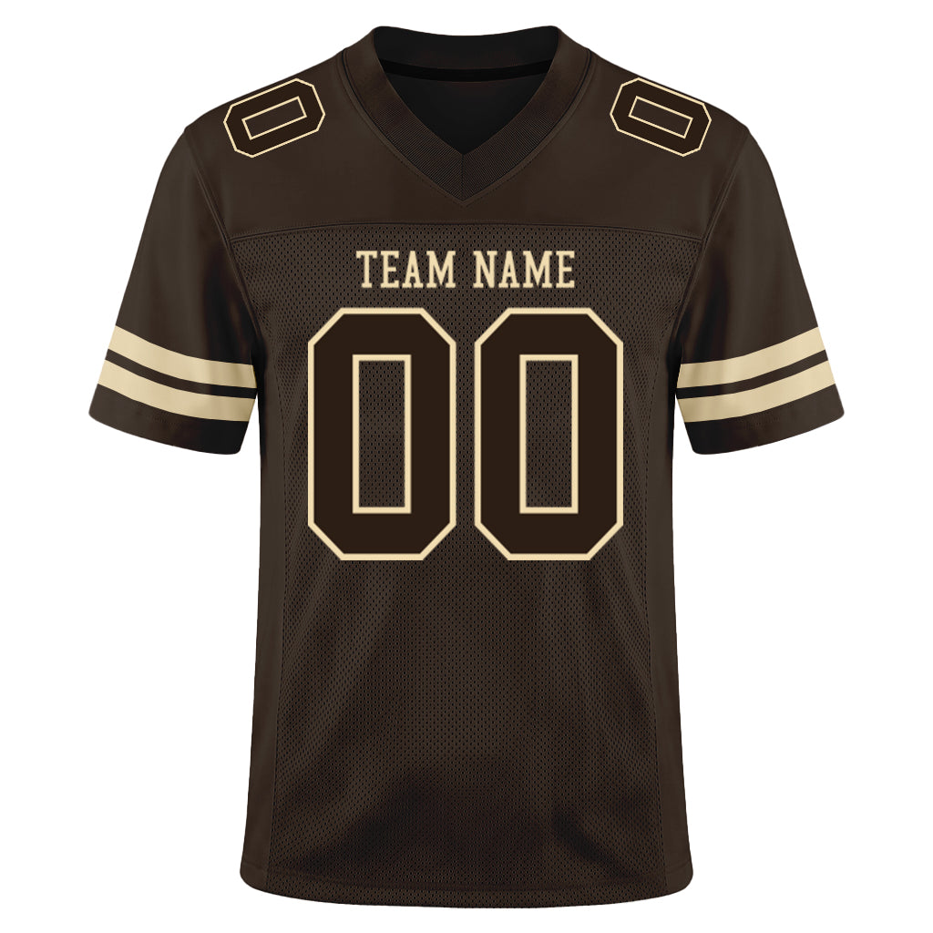 Custom Brown Brown-Cream Mesh Football Jersey