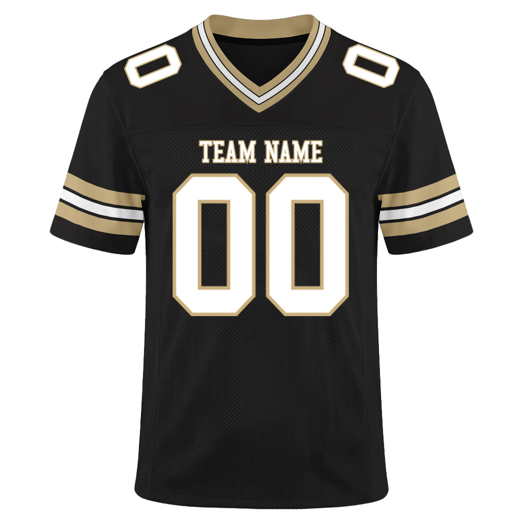 Custom Black White-Vegas Gold Mesh Football Jersey