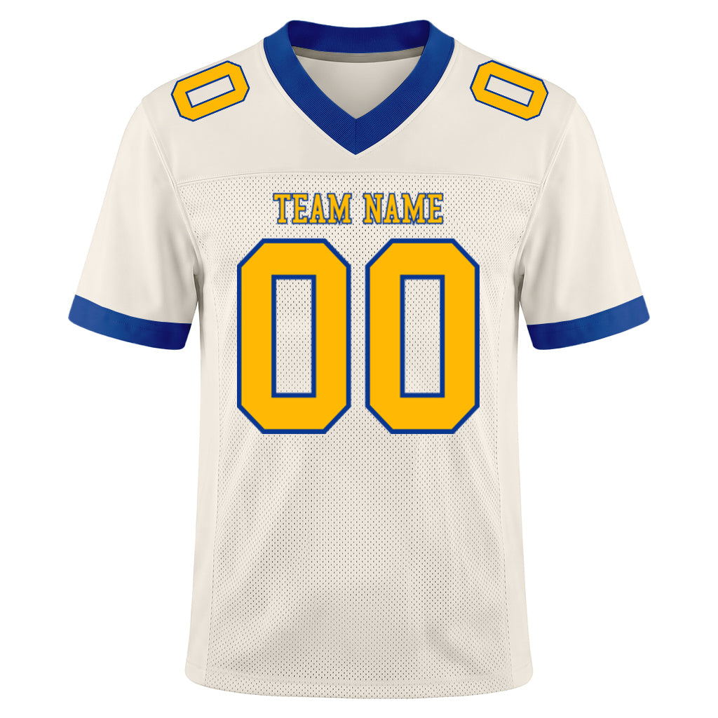 Custom Cream Gold-Royal Mesh Football Jersey