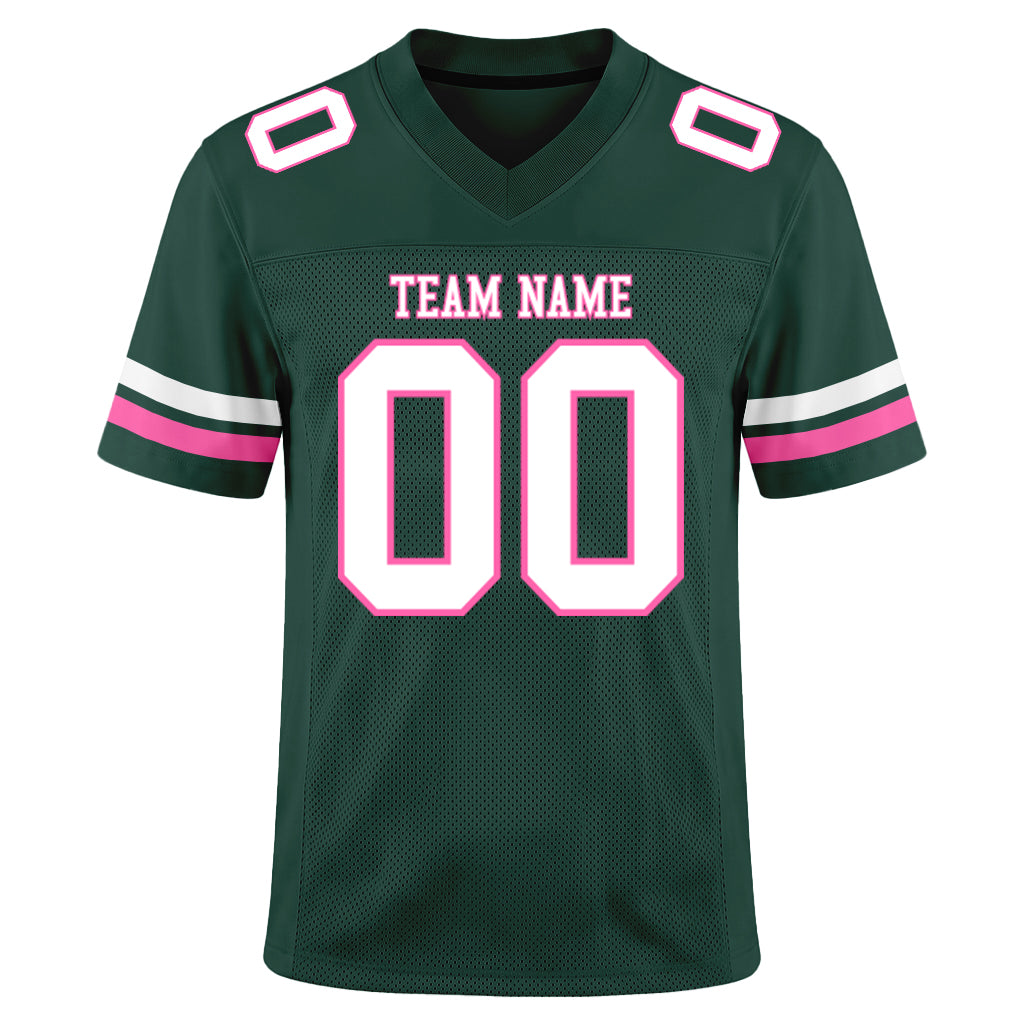 Custom Green White-Pink Mesh Football Jersey