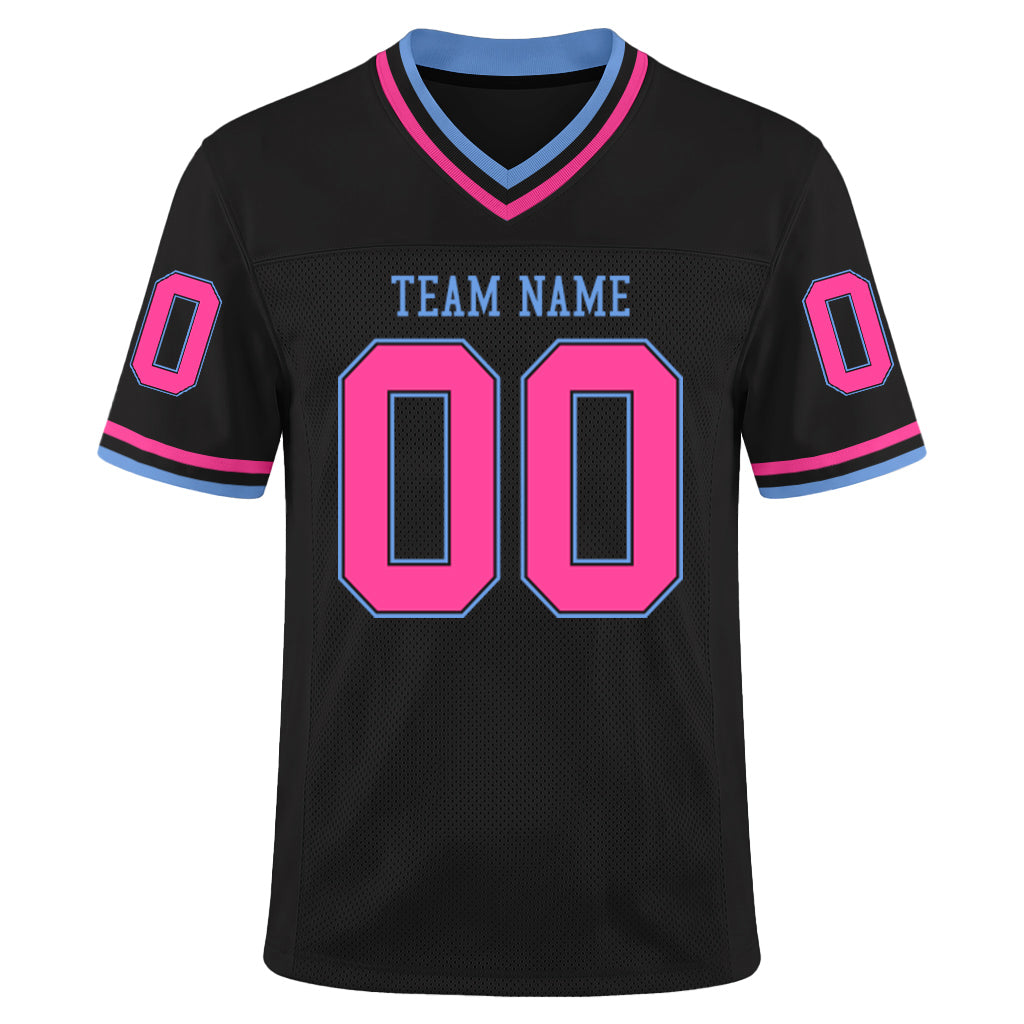 Custom Black Pink-Light Blue Mesh Football Jersey