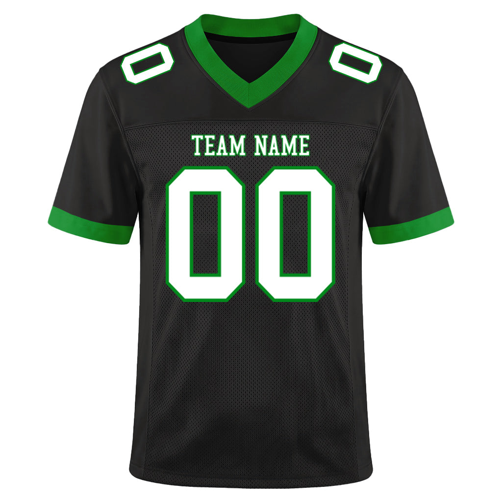Custom Black White-Grass Green Mesh Football Jersey