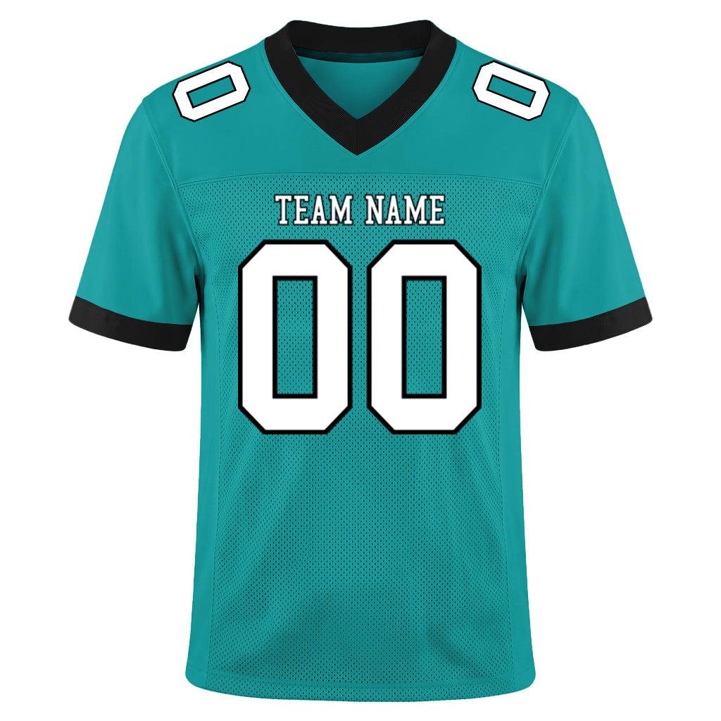 Custom Aqua White-Black Mesh Football Jersey