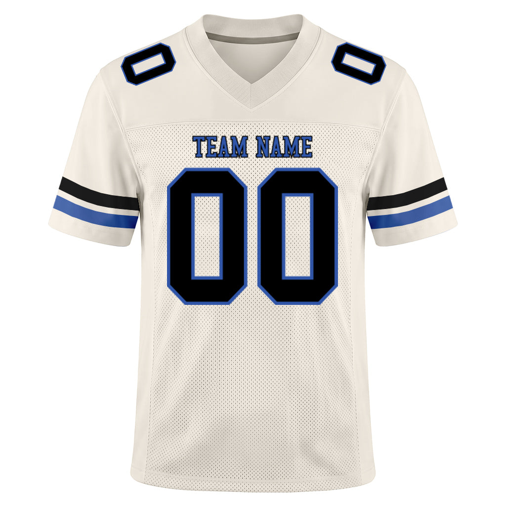 Custom Cream Blue-Black Mesh Football Jersey