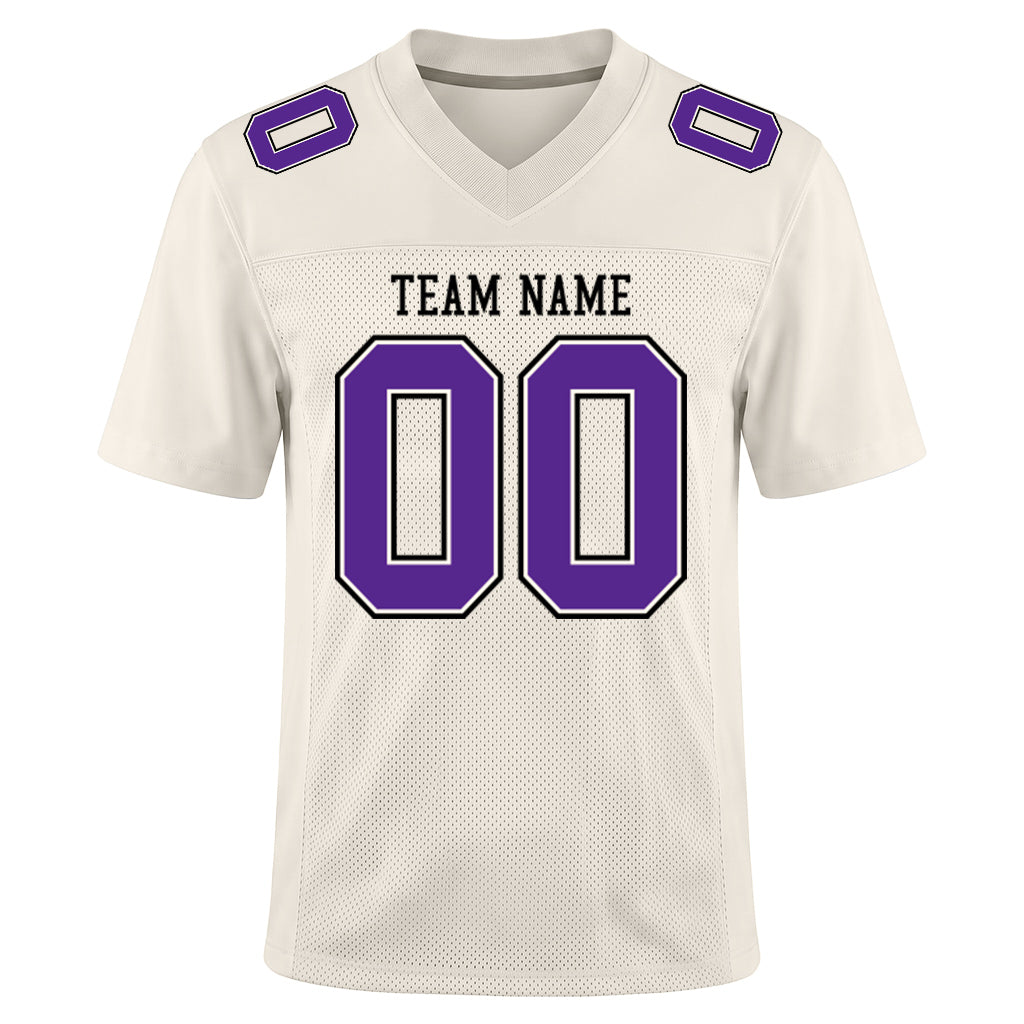 Custom Cream Purple-Black Mesh Football Jersey