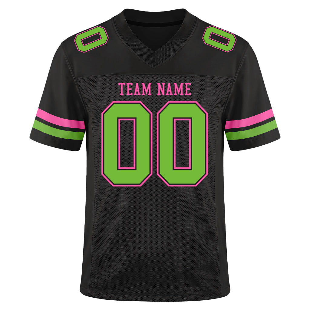 Custom Black Neon Green-Pink Mesh Football Jersey