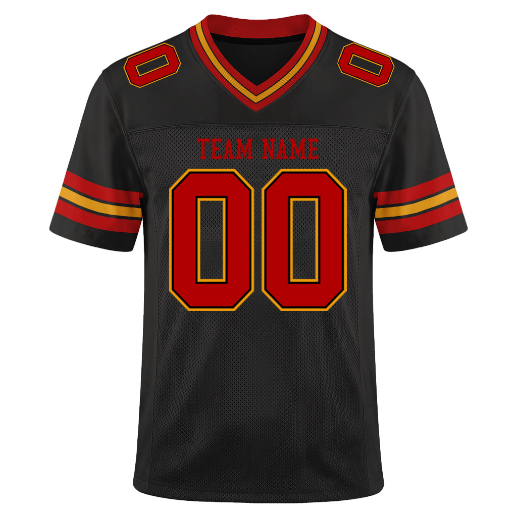 Custom Black Scarlet-Gold Custom Name Mesh Football Jersey
