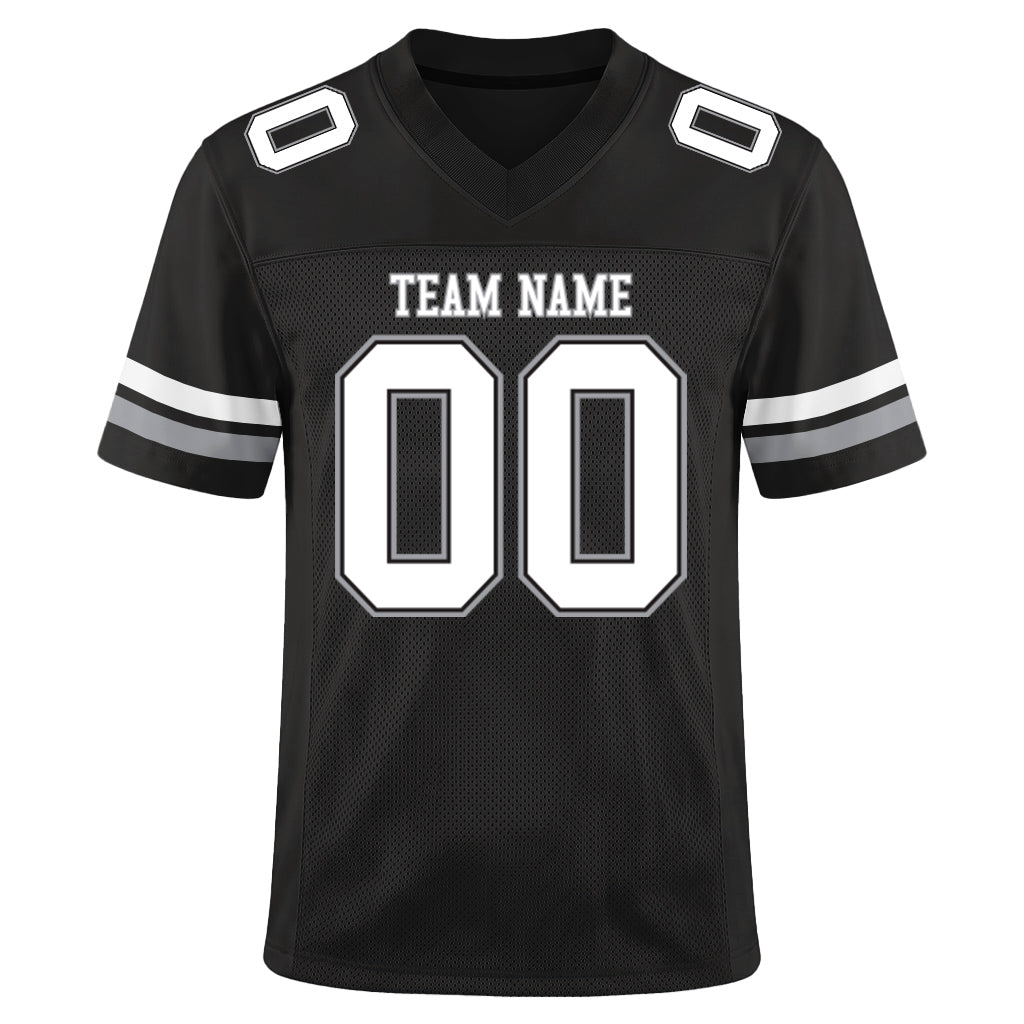 Custom Black White-Gray Custom Name Mesh Football Jersey