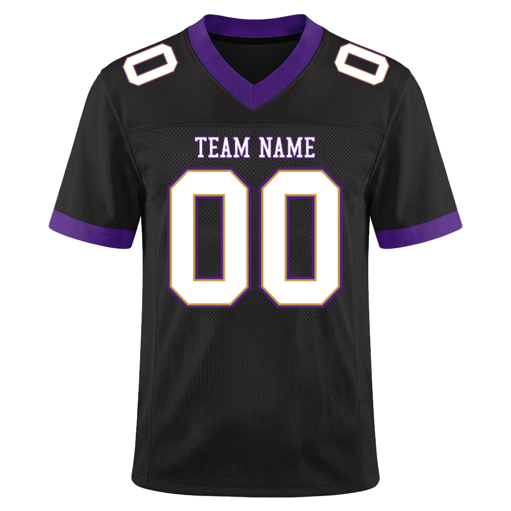Custom Black White-Purple Mesh Football Jersey