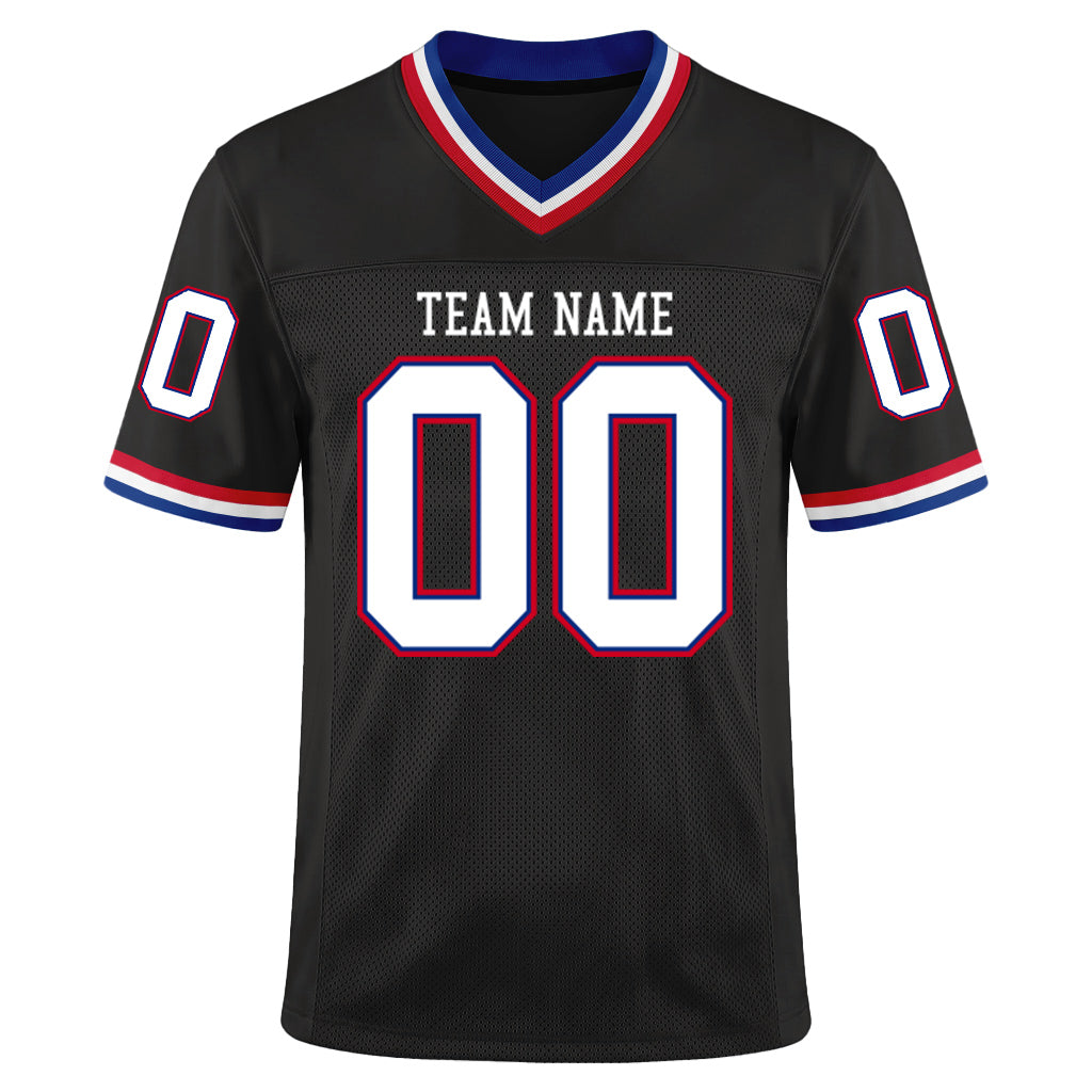 Custom Black Royal-Red Mesh Throwback Mesh Football Jersey