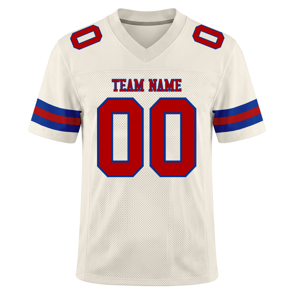 Custom Cream Red-Royal Mesh Football Jersey