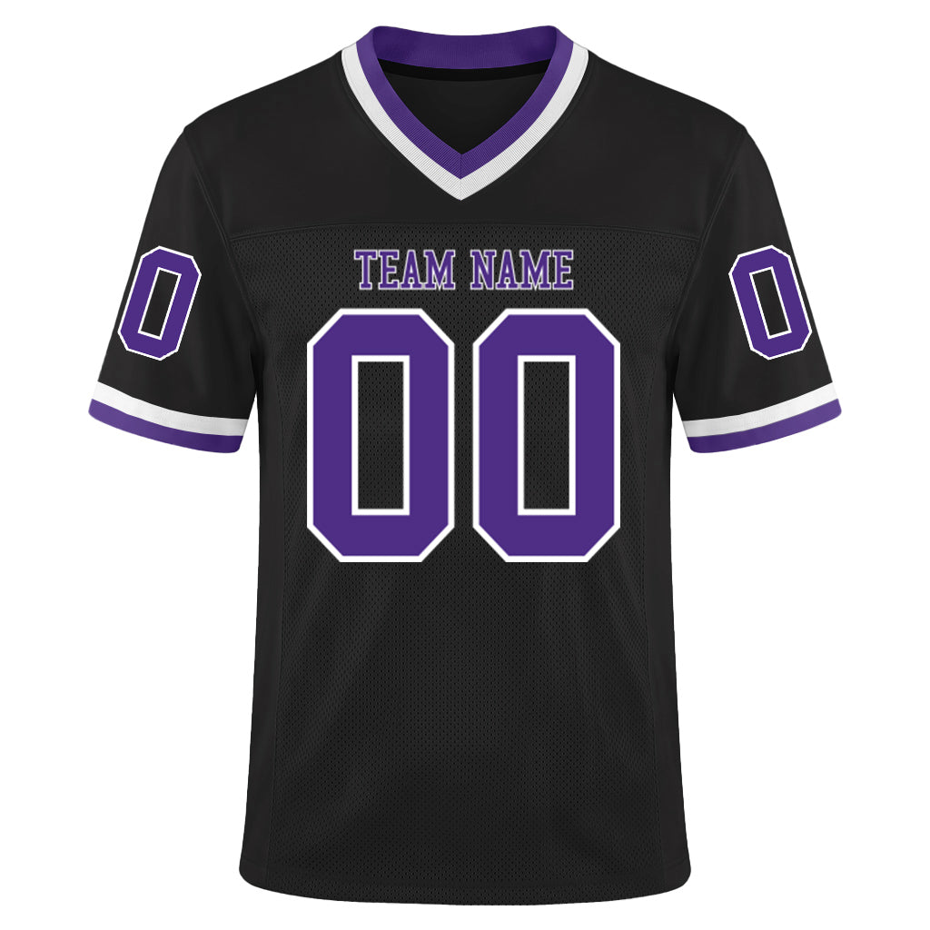 Custom Black Purple-White Mesh Football Jersey