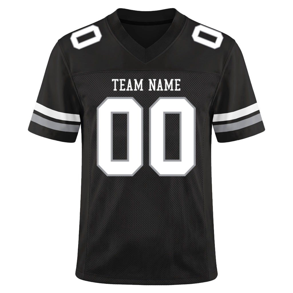 Custom Black White-Silver Custom Name Mesh Football Jersey