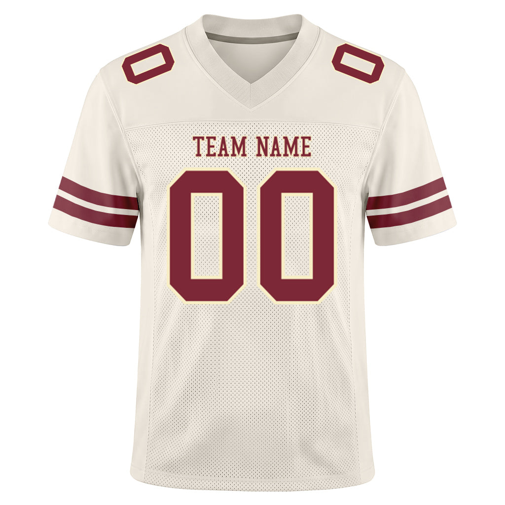 Custom Cream Burgundy Mesh Football Jersey