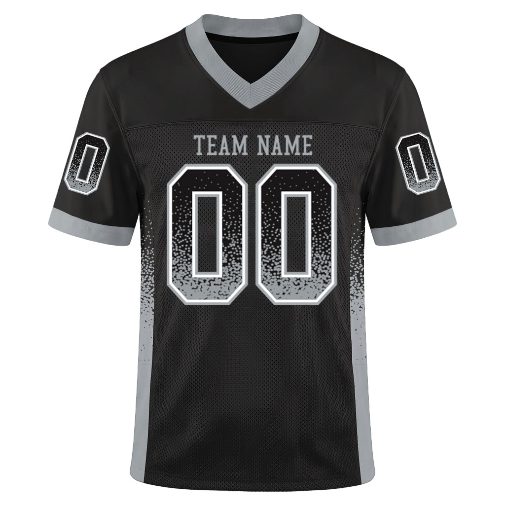 Custom Black Silver-White Mesh Drift Fashion Mesh Football Jersey