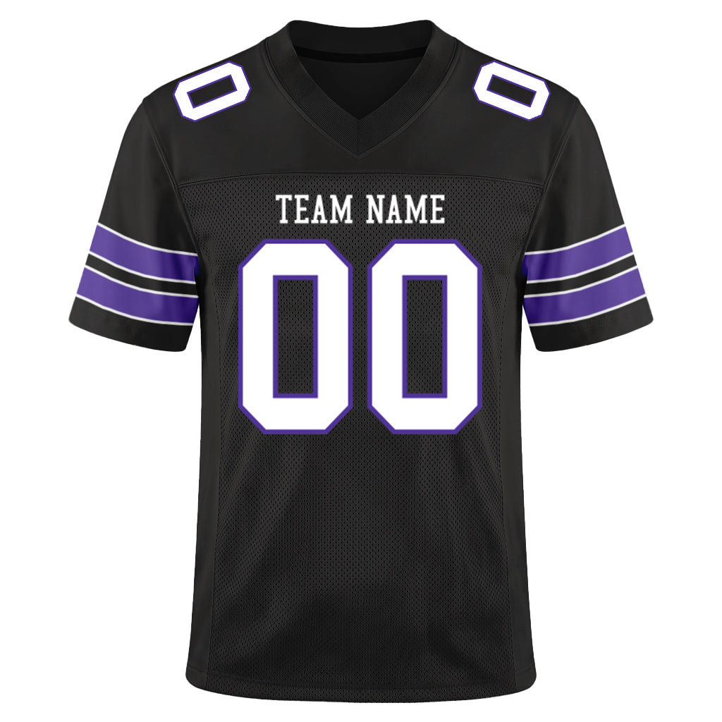 Custom Black White-Purple Custom Name Mesh Football Jersey