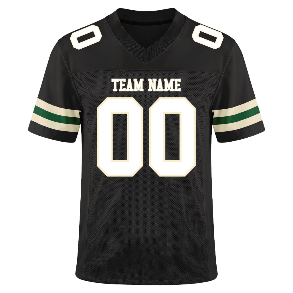 Custom Black White-Cream Mesh Football Jersey