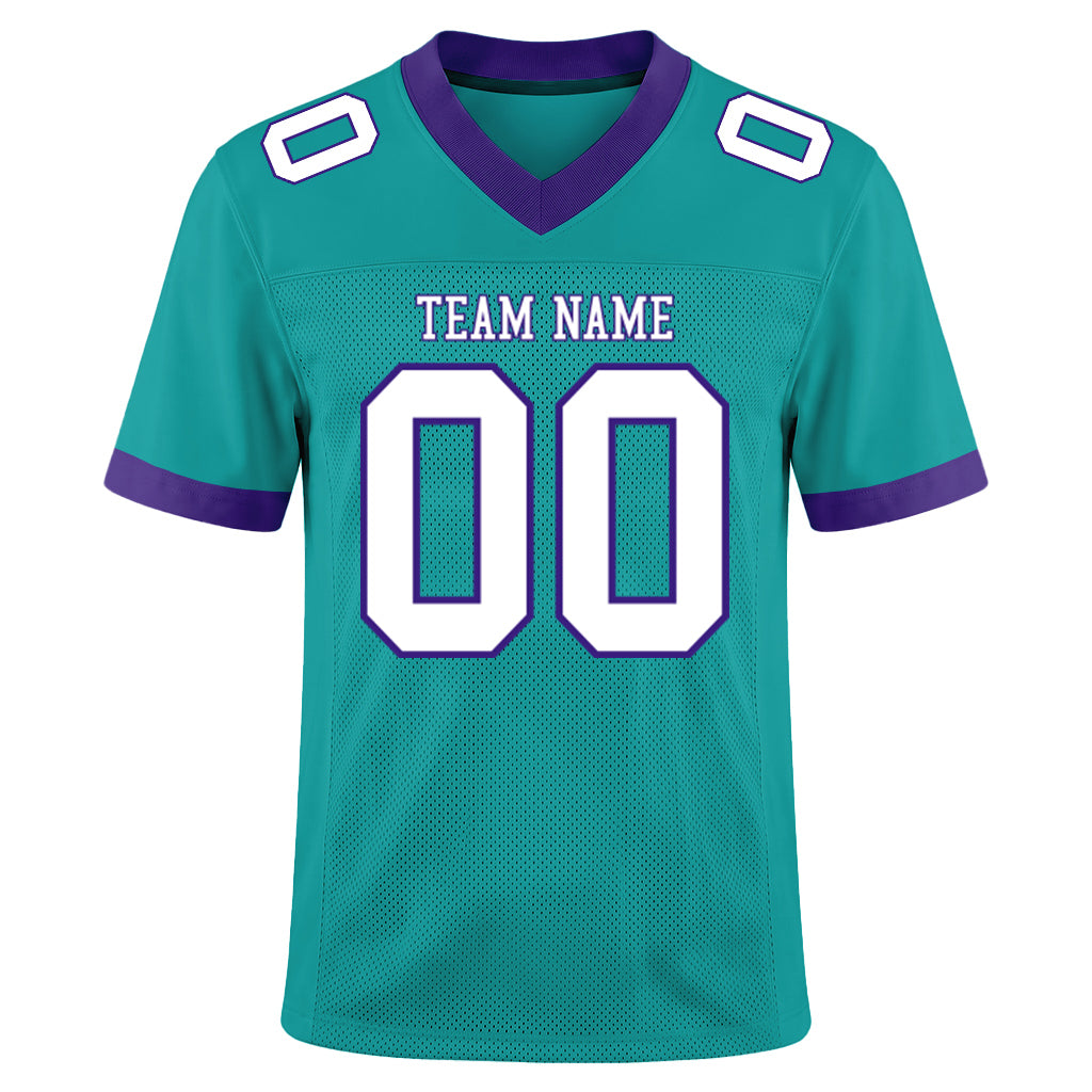 Custom Aqua White-Purple Mesh Football Jersey