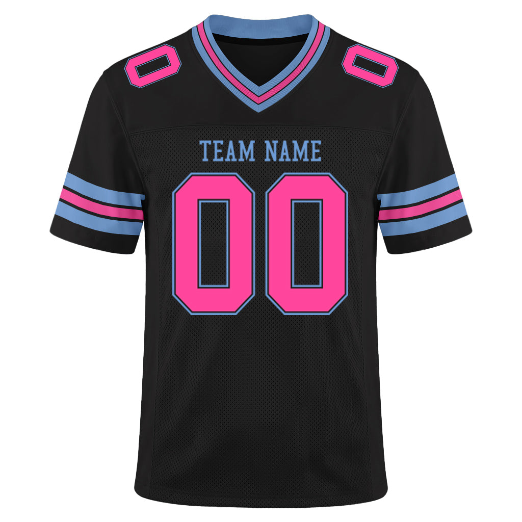 Custom Black Pink-Light Blue Mesh Football Jersey