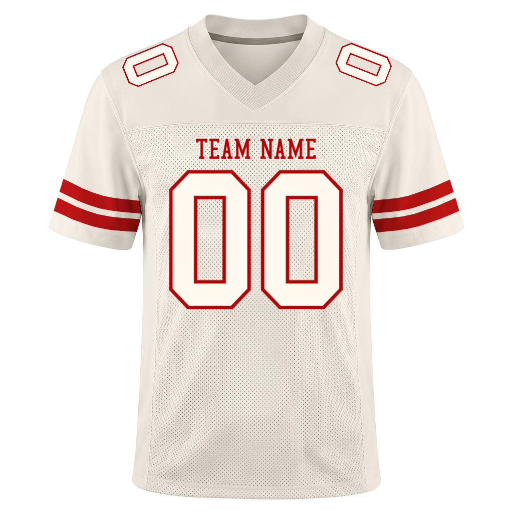 Custom Cream Cream-Red Mesh Football Jersey
