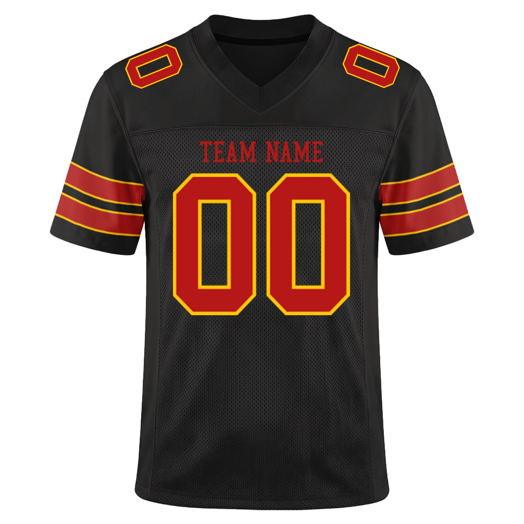 Custom Black Scarlet-Gold Custom Name Mesh Football Jersey