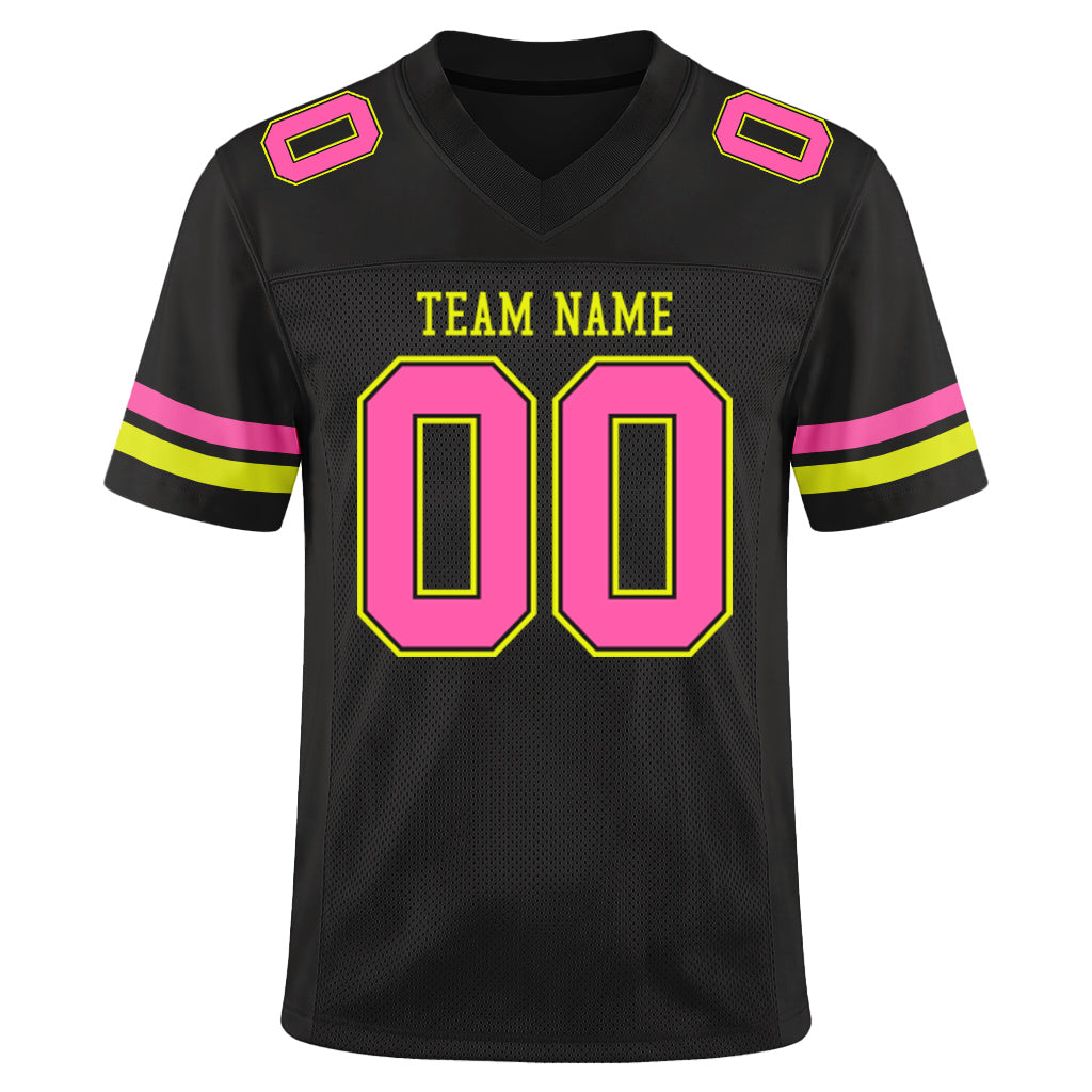Custom Black Pink-Neon Yellow Mesh Football Jersey