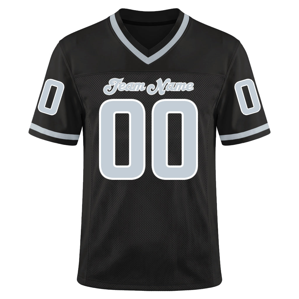 Custom Black Silver-White Throwback Custom Name Mesh Football Jersey