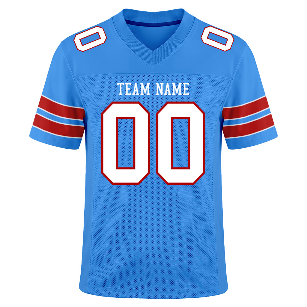 Custom Powder Blue White-Red Mesh Football Jersey