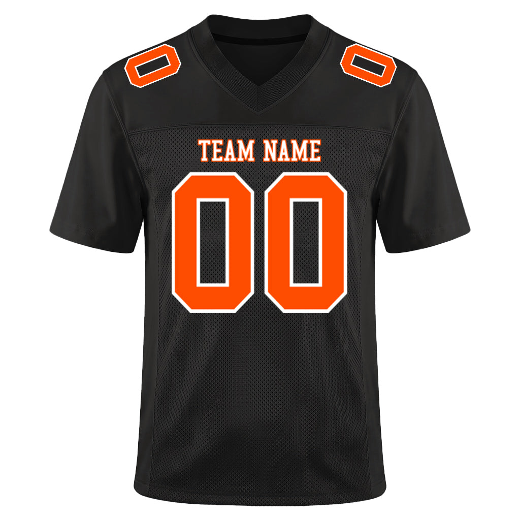 Custom Black Orange-White Mesh Football Jersey