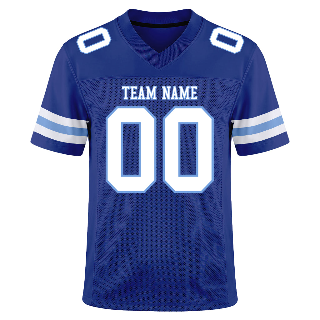 Custom Royal White-Light Blue Mesh Football Jersey