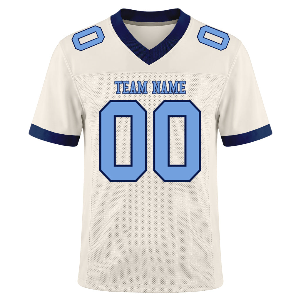 Custom Cream Light Blue-Navy Mesh Football Jersey