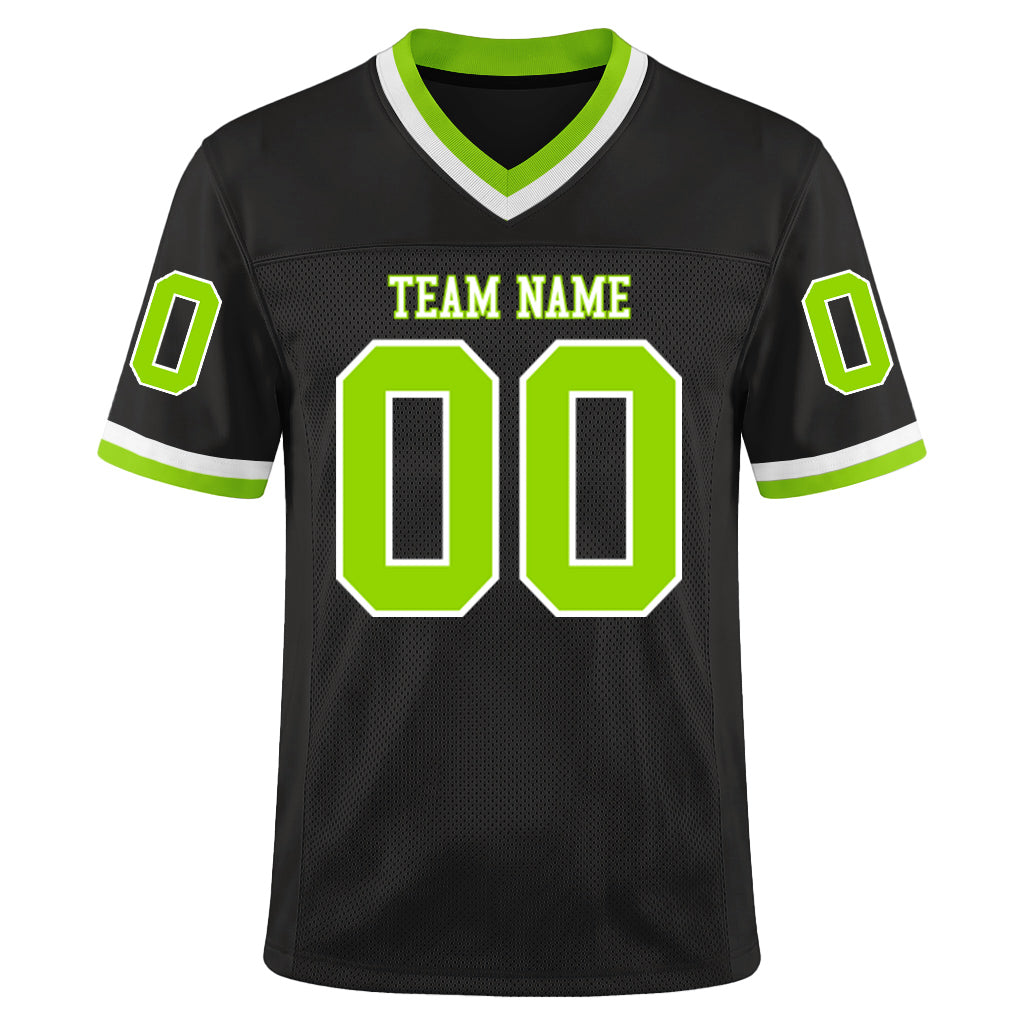 Custom Black Neon Green-White Mesh Throwback Mesh Football Jersey