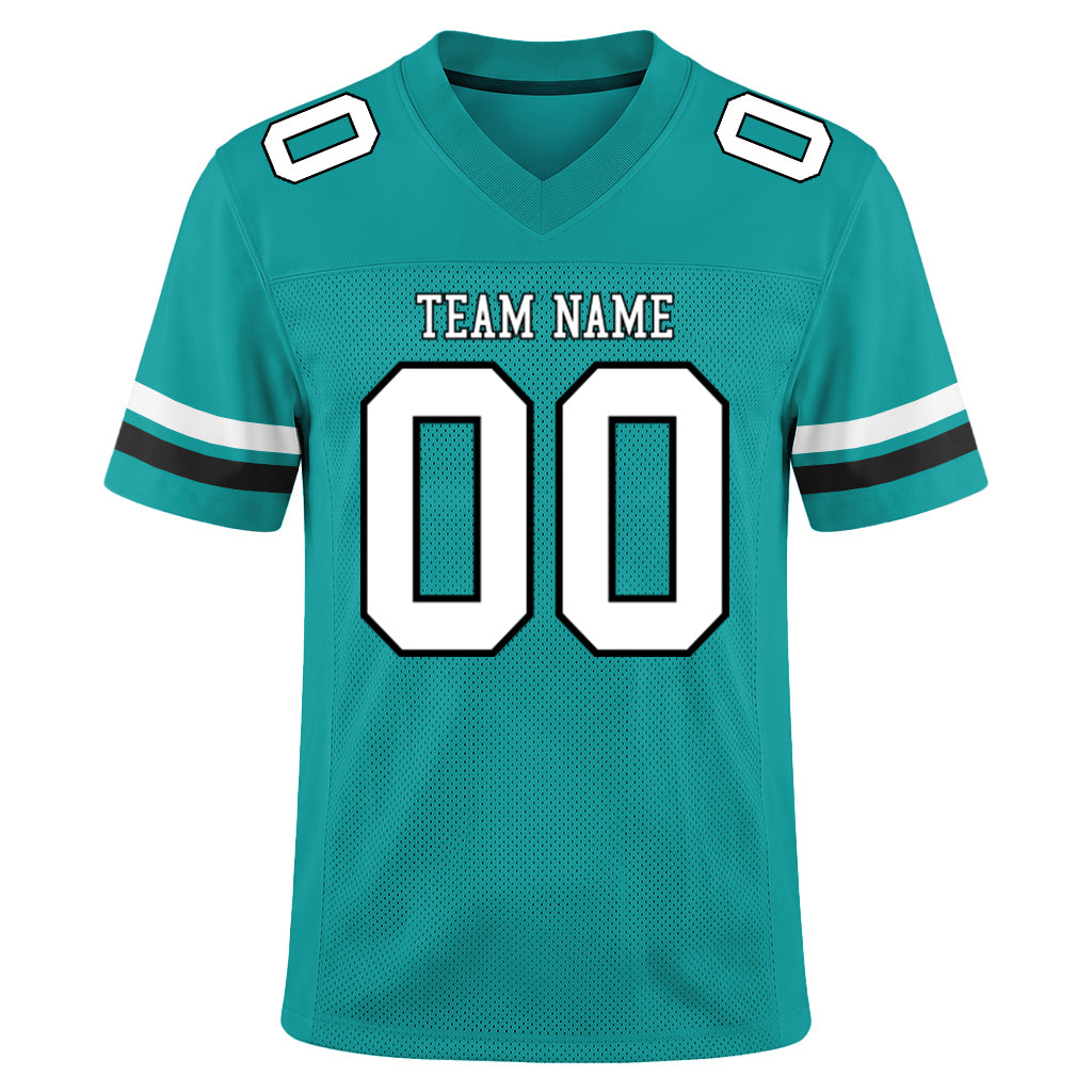 Custom Aqua White-Black Mesh Football Jersey