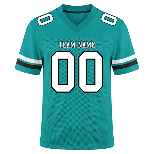 Custom Aqua White-Black Mesh Football Jersey
