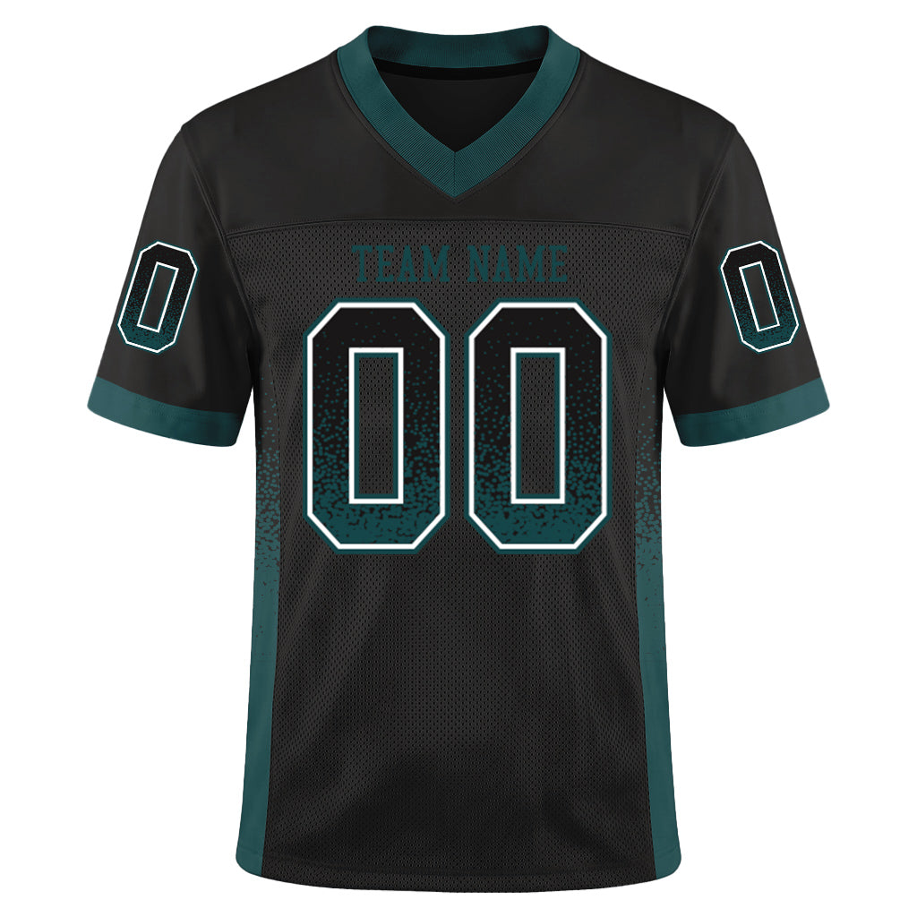 Custom Black Midnight Green-Gray Drift Fashion Custom Name Mesh Football Jersey