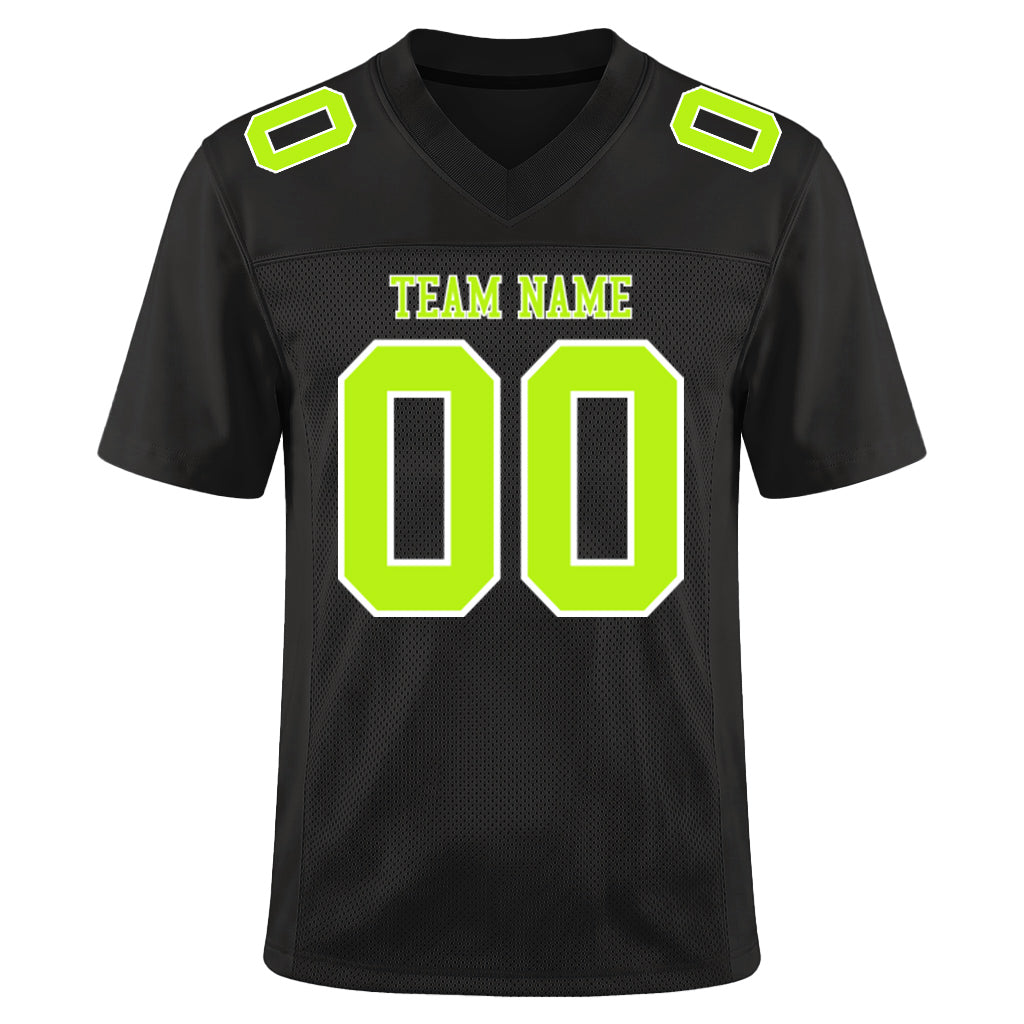 Custom Black Neon Green-White Custom Name Mesh Football Jersey