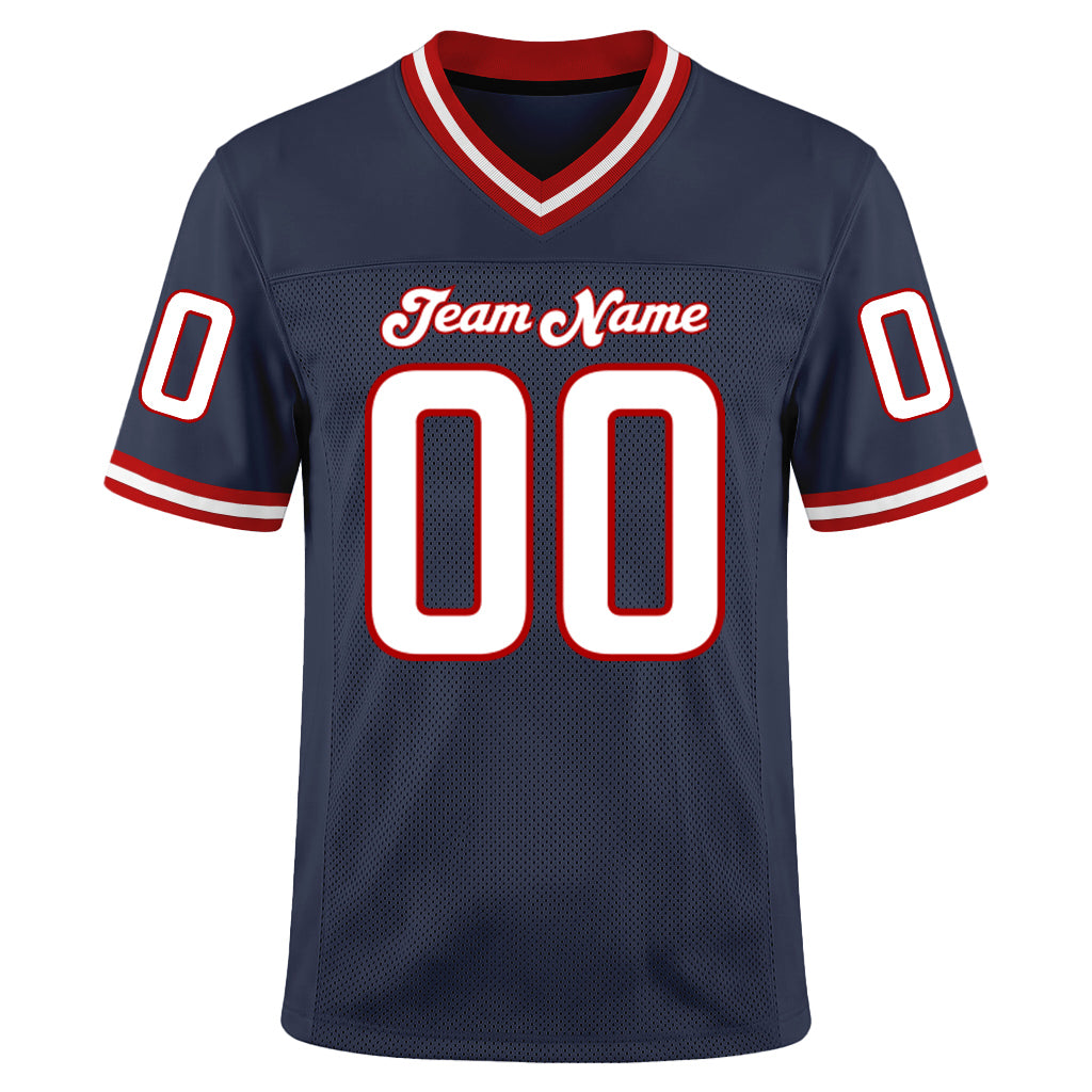 Custom Navy White-Red Mesh Football Jersey